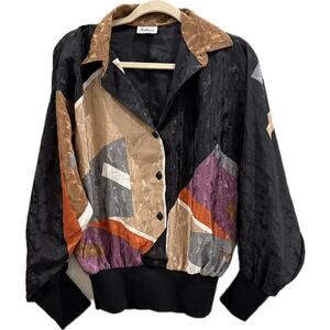 80s-90s Vintage Jamboree New York Windbreaker Black Brown White Dolman Jacket